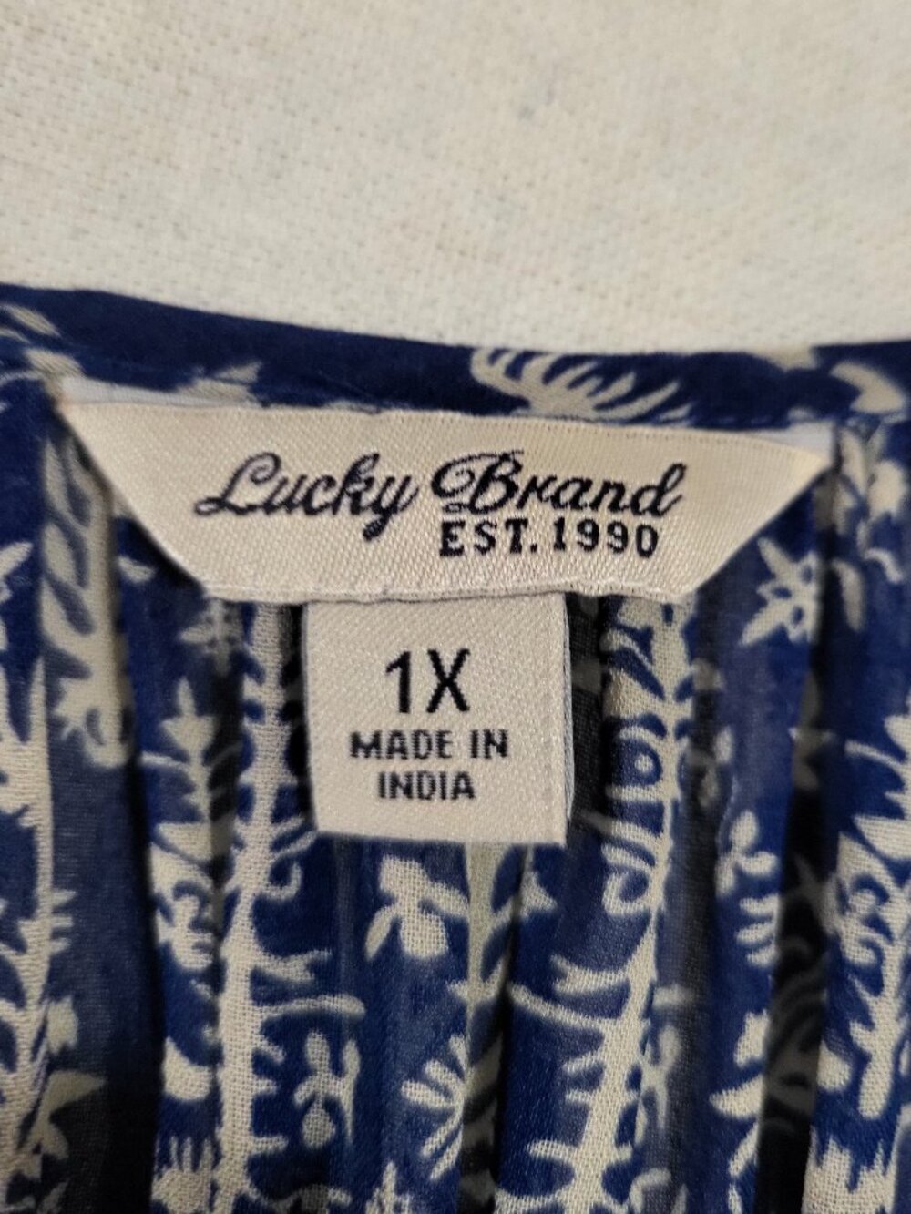 Lucky Brand Blue & White Boho Peasant Blouse 1X Tassel Tie Long Sleeve Plus Size - Picture 4 of 4